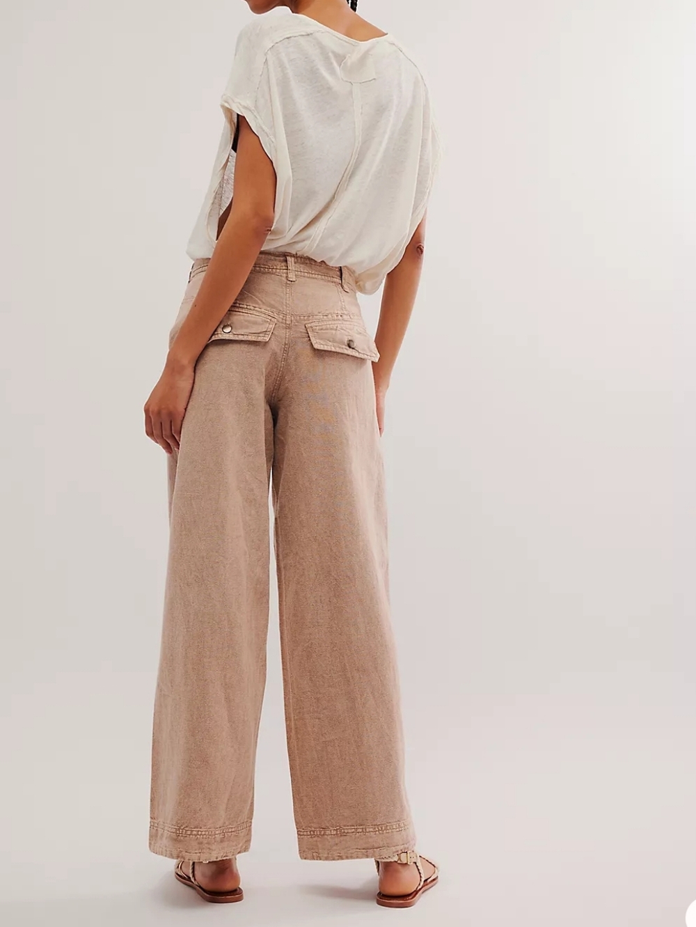 Free People High-Rise Wide Leg Pants in Light Taupe - Picture 2 of 3